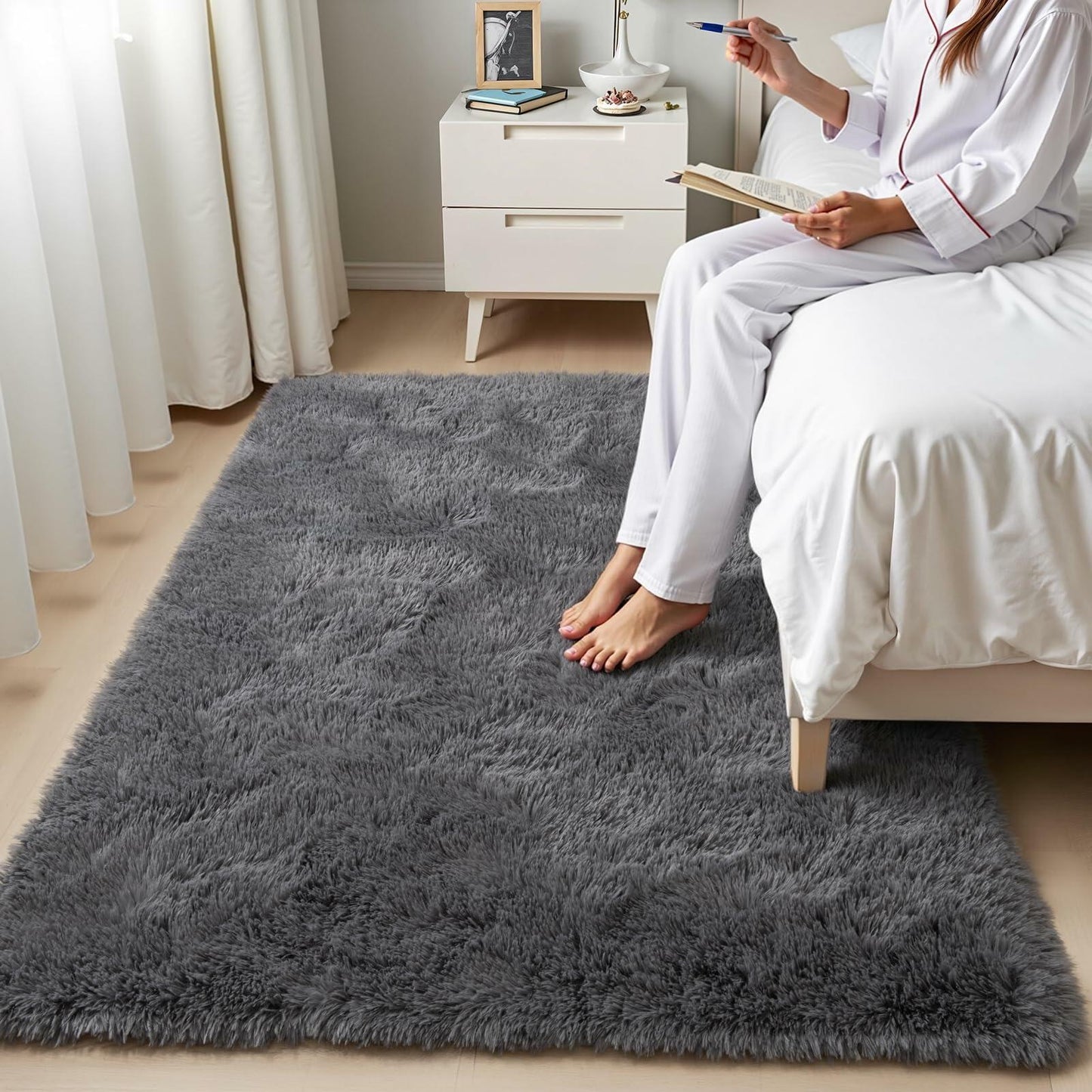 Zentavio Grey 4x6 High Pile Plush Soft Microfiber Area Rug Carpet
