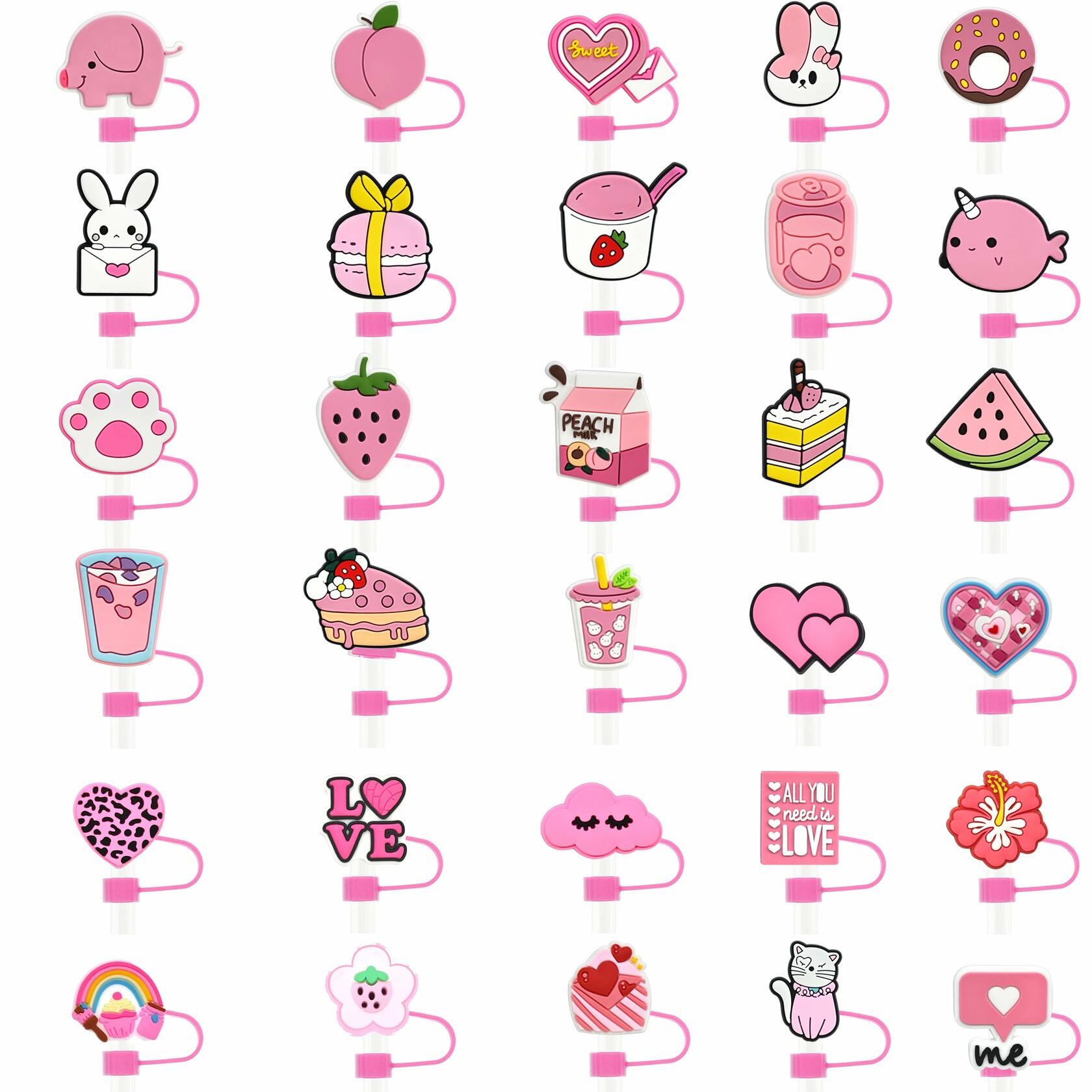 Ibuclein 30PCS Pink Girl Cover Cap for Stanley 40oz Cup Straw Toppers PVC