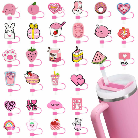 Ibuclein 30PCS Pink Girl Cover Cap for Stanley 40oz Cup Straw Toppers PVC