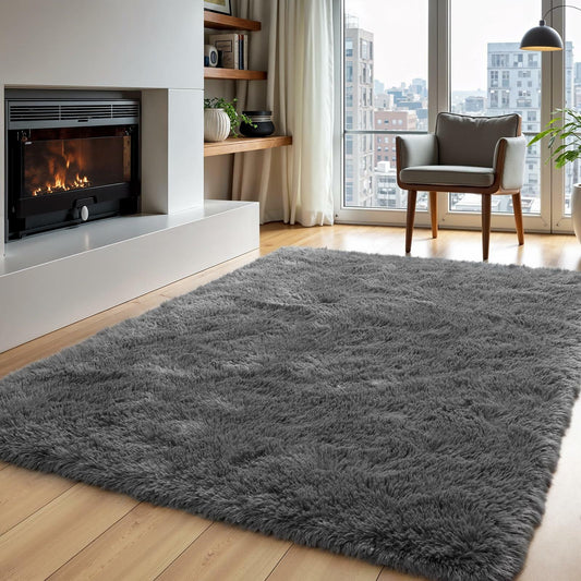 Zentavio Grey 4x6 High Pile Plush Soft Microfiber Area Rug Carpet