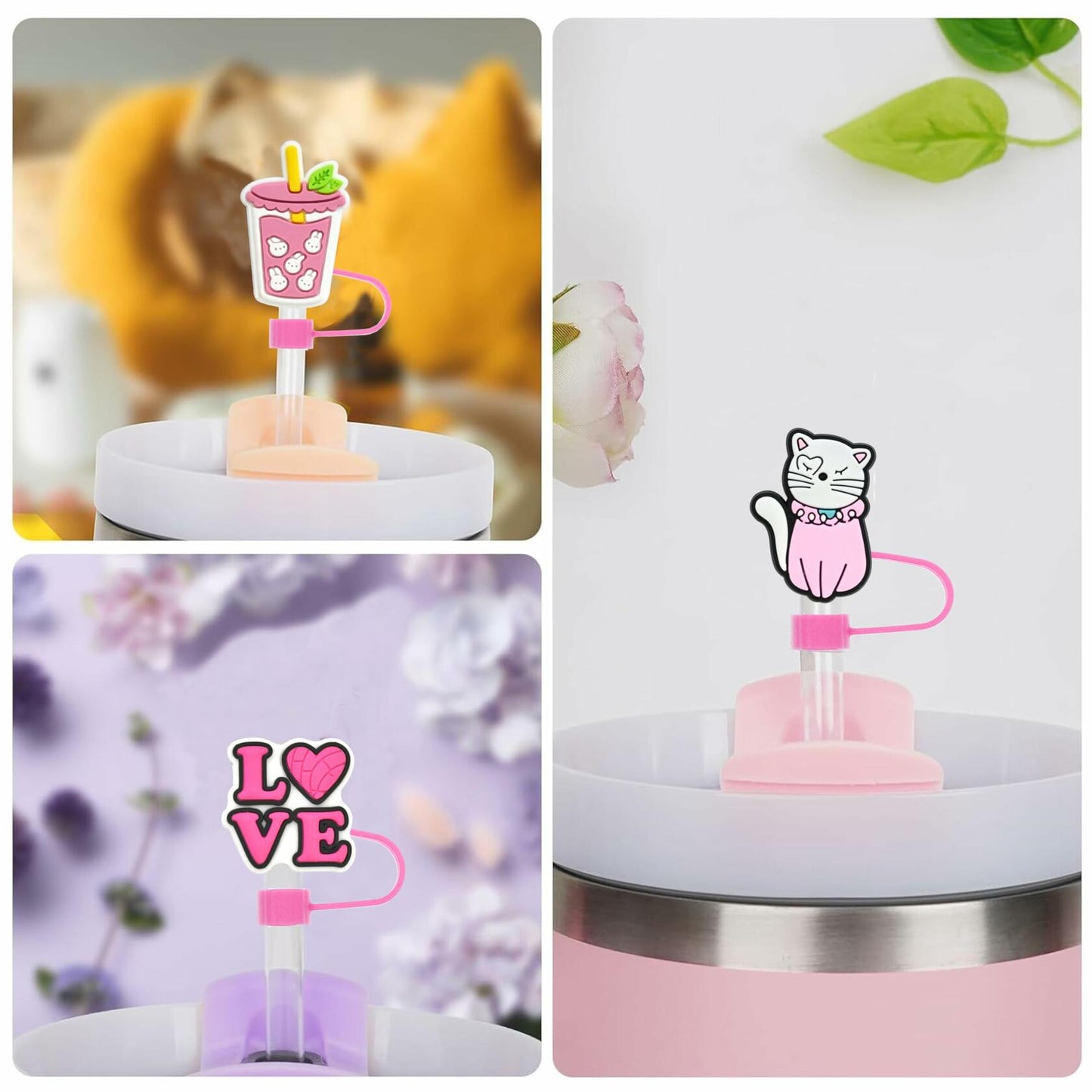 Ibuclein 30PCS Pink Girl Cover Cap for Stanley 40oz Cup Straw Toppers PVC