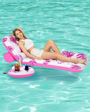 Heavy Duty Inflatable Pool Lounger Adjustable Backrest Float w/ Cup