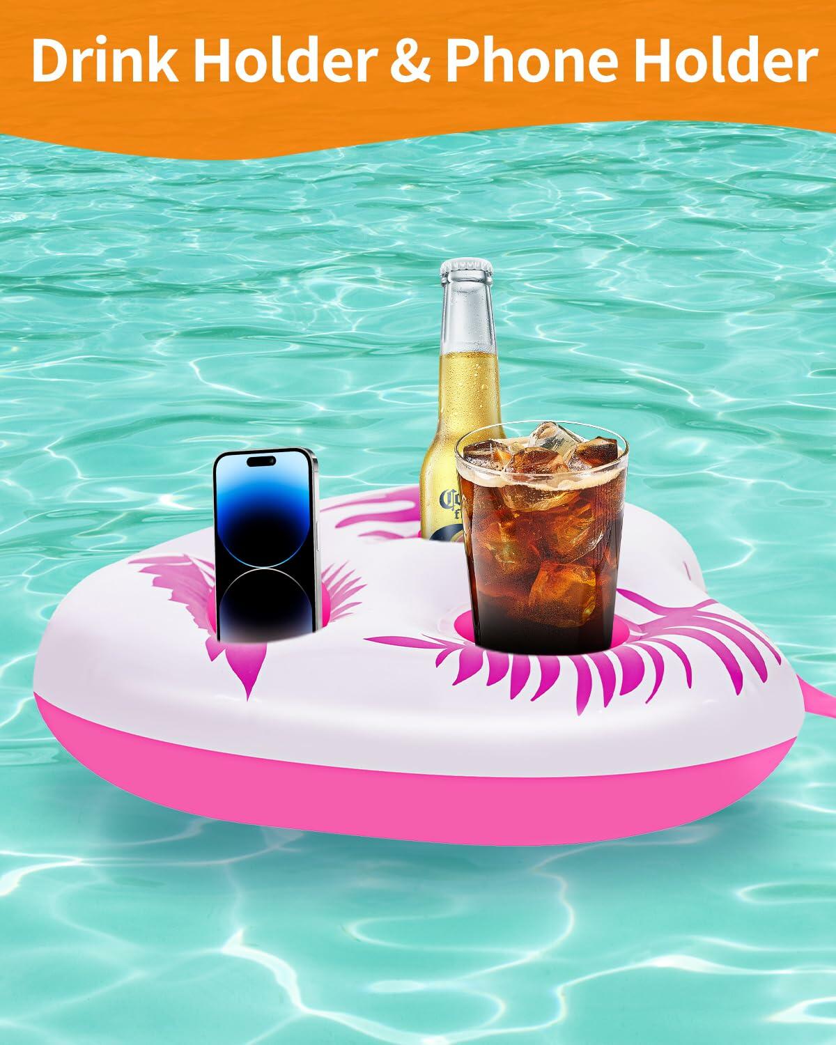 Heavy Duty Inflatable Pool Lounger Adjustable Backrest Float w/ Cup