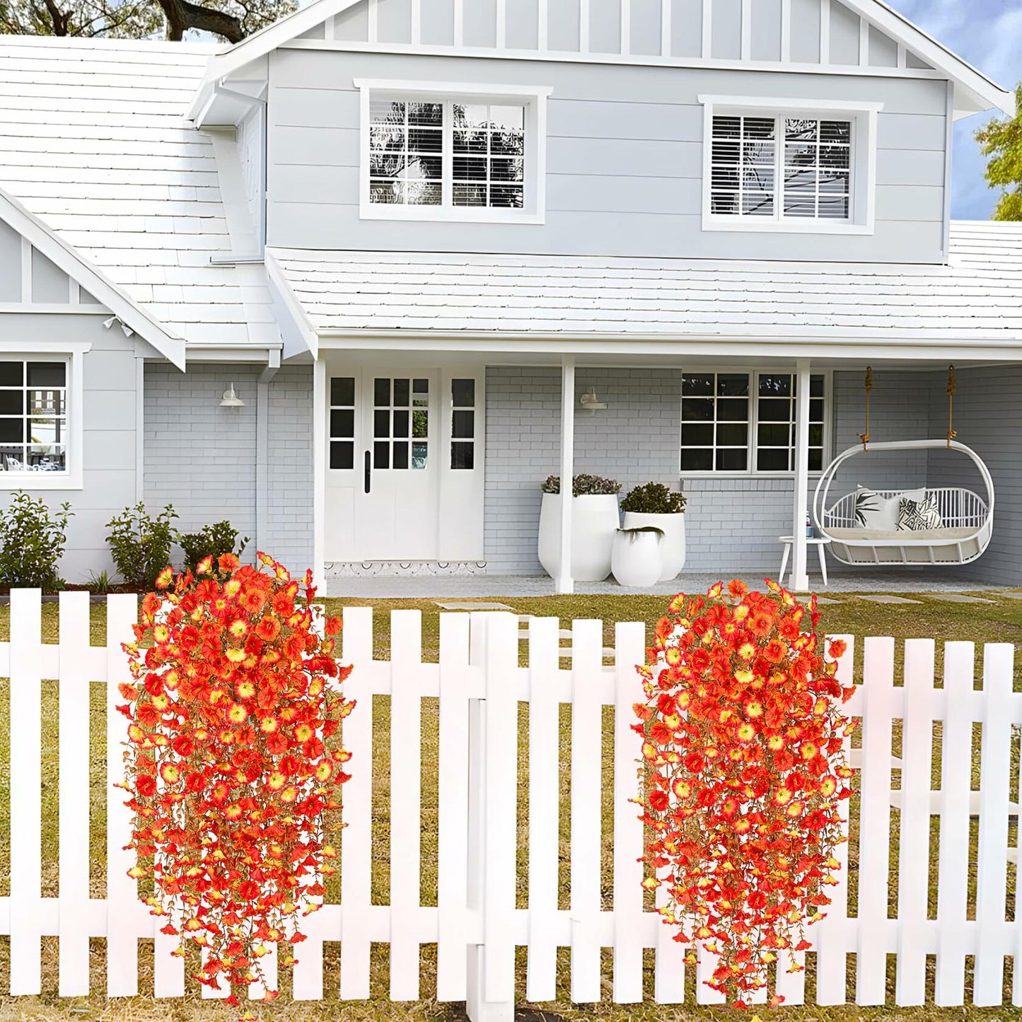 Hrobek Artificial Fall Hanging Flowers 2pcs Orange Sunset Silk Vine Decor