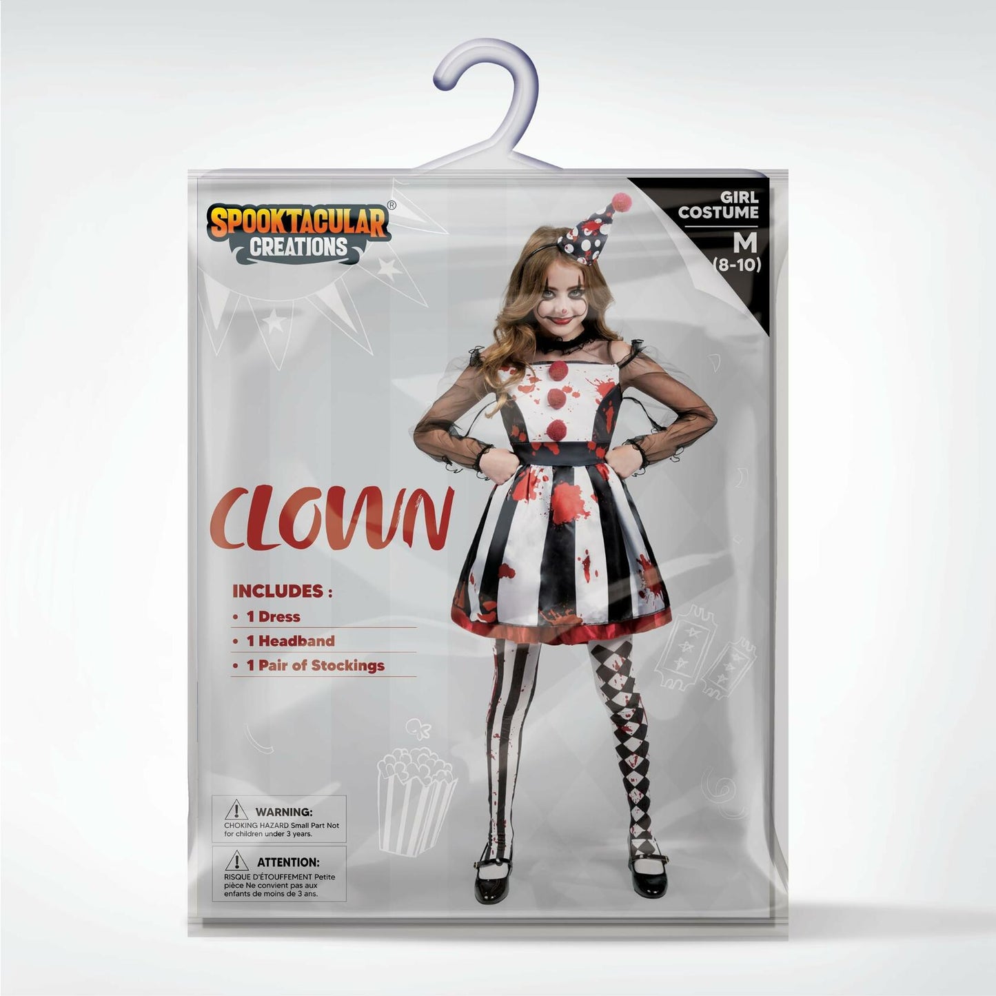 [Like New] Girls Scary Clown Costume Spooktacular Bloody Jester Dress Black White S