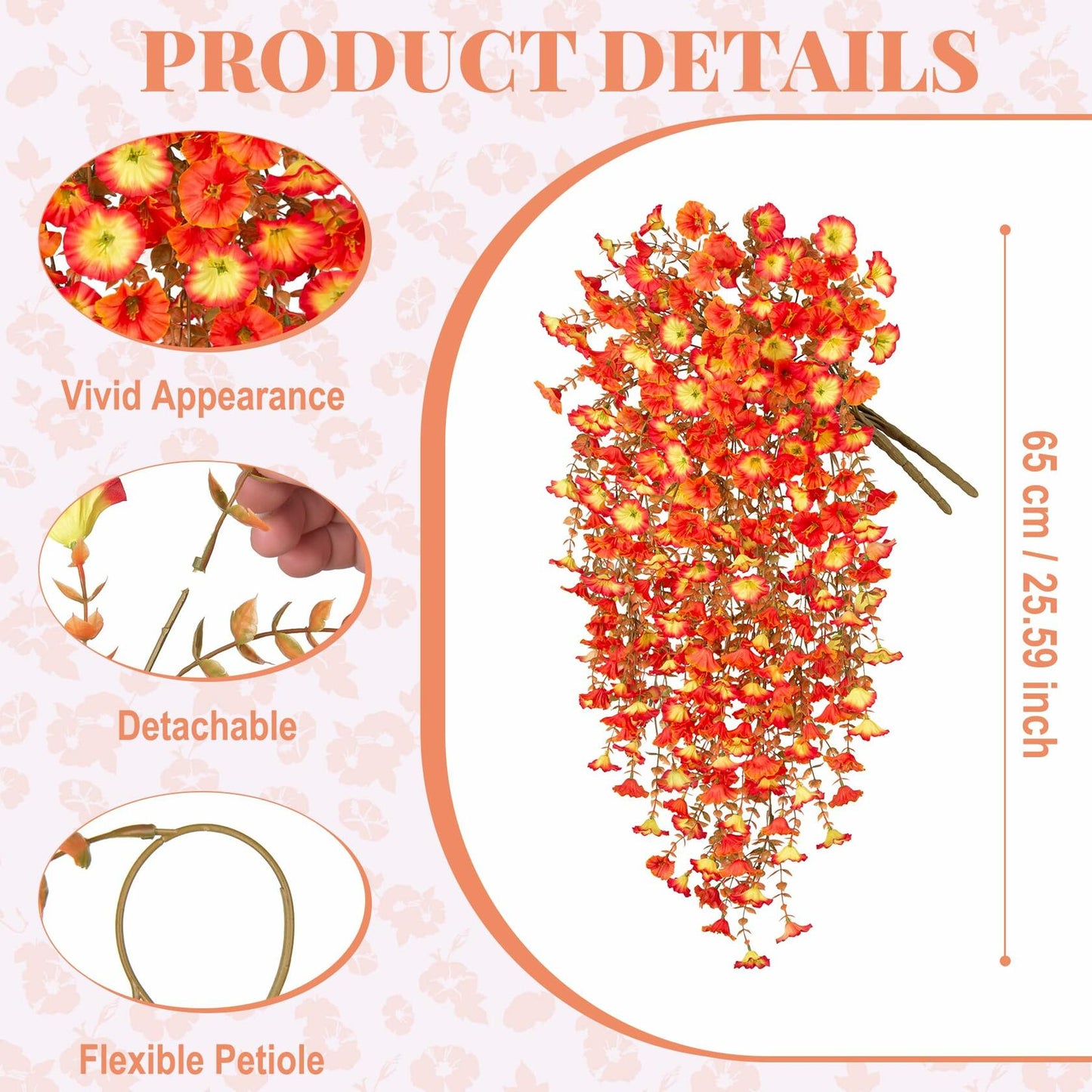 Hrobek Artificial Fall Hanging Flowers 2pcs Orange Sunset Silk Vine Decor