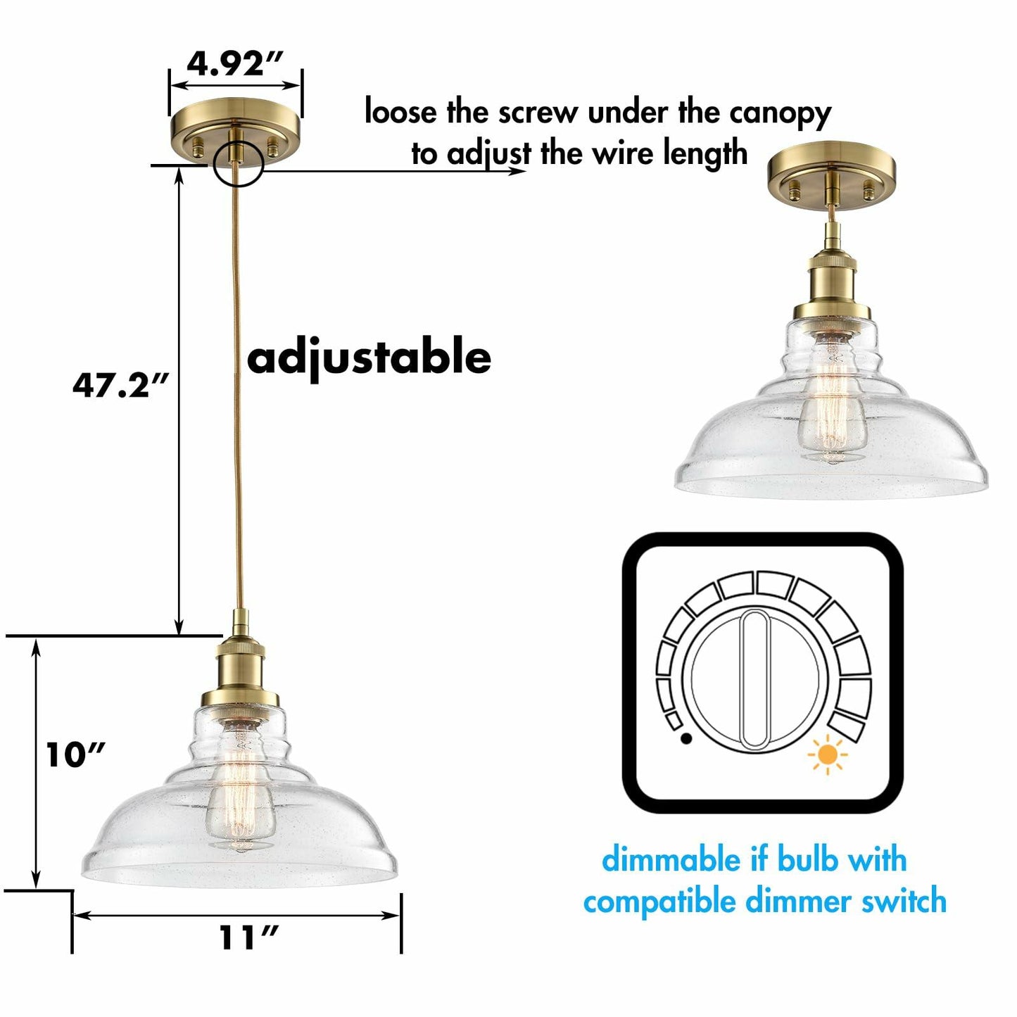 [Like New] CLAXY Ecopower Edison Vintage 1-Light Industrial Pendant Glass Hanging Light