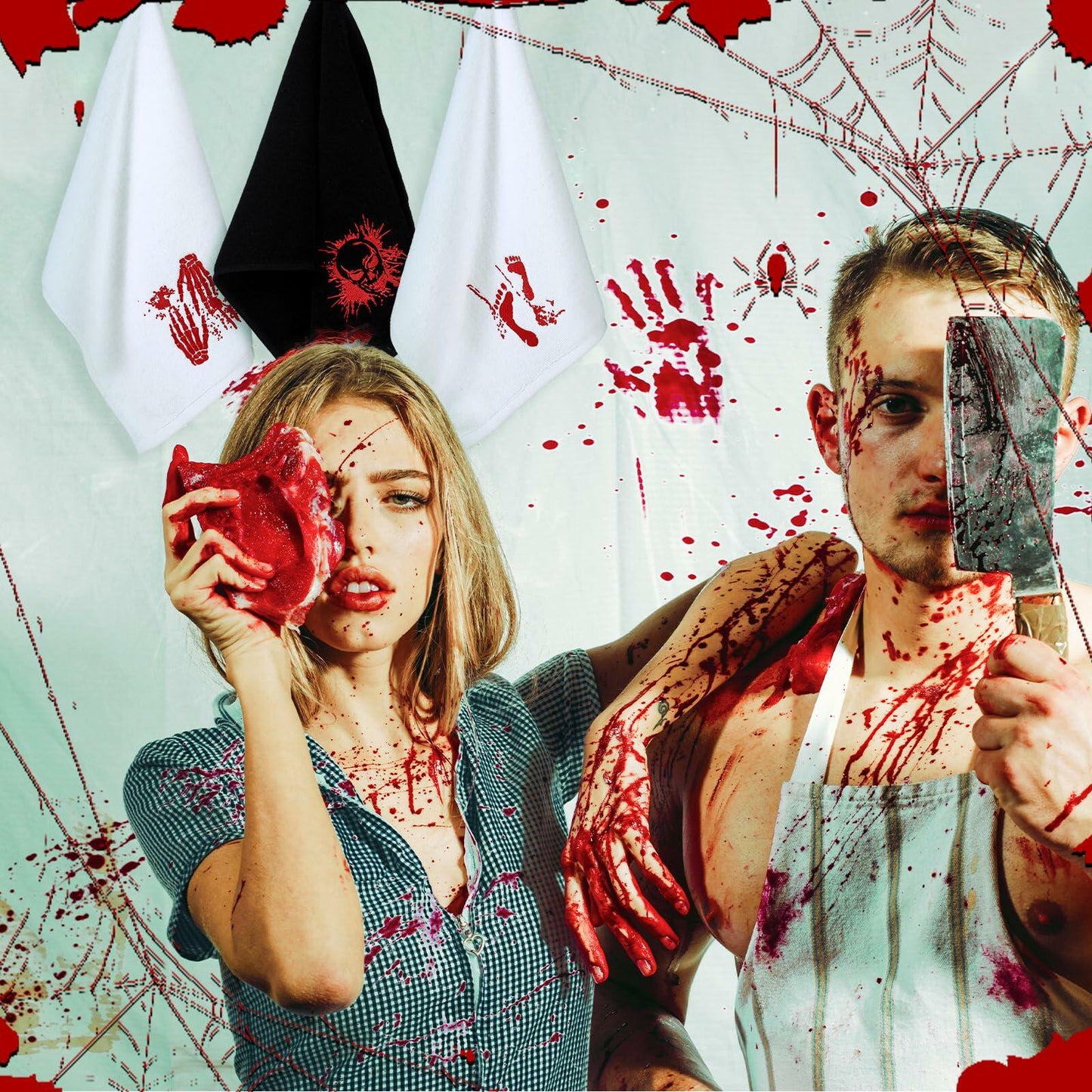 Fanfanwin Halloween Embroidered Cotton Hand Towels 13.7x29.5 3pc White Black