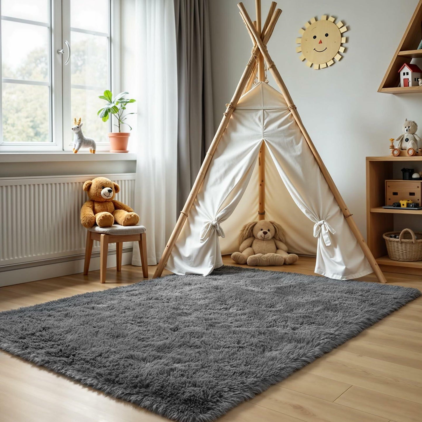 Zentavio Grey 4x6 High Pile Plush Soft Microfiber Area Rug Carpet