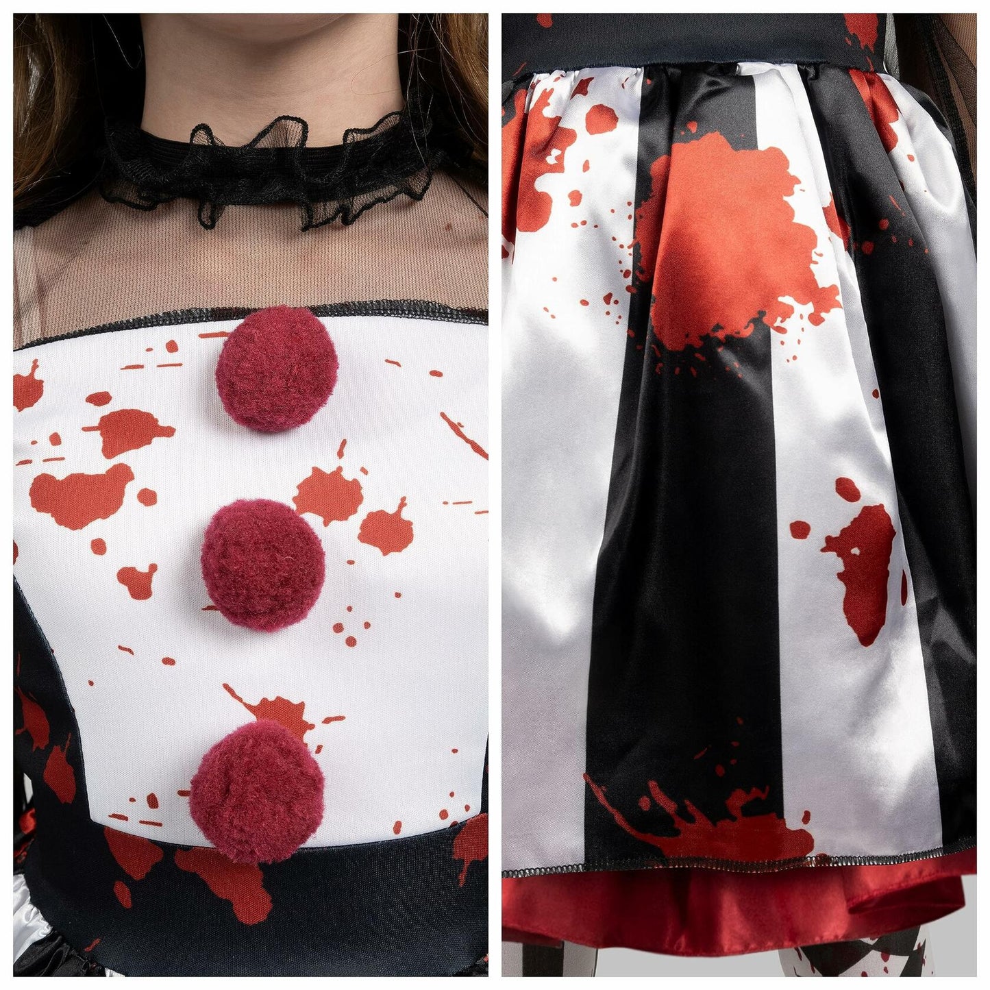 [Like New] Girls Scary Clown Costume Spooktacular Bloody Jester Dress Black White S