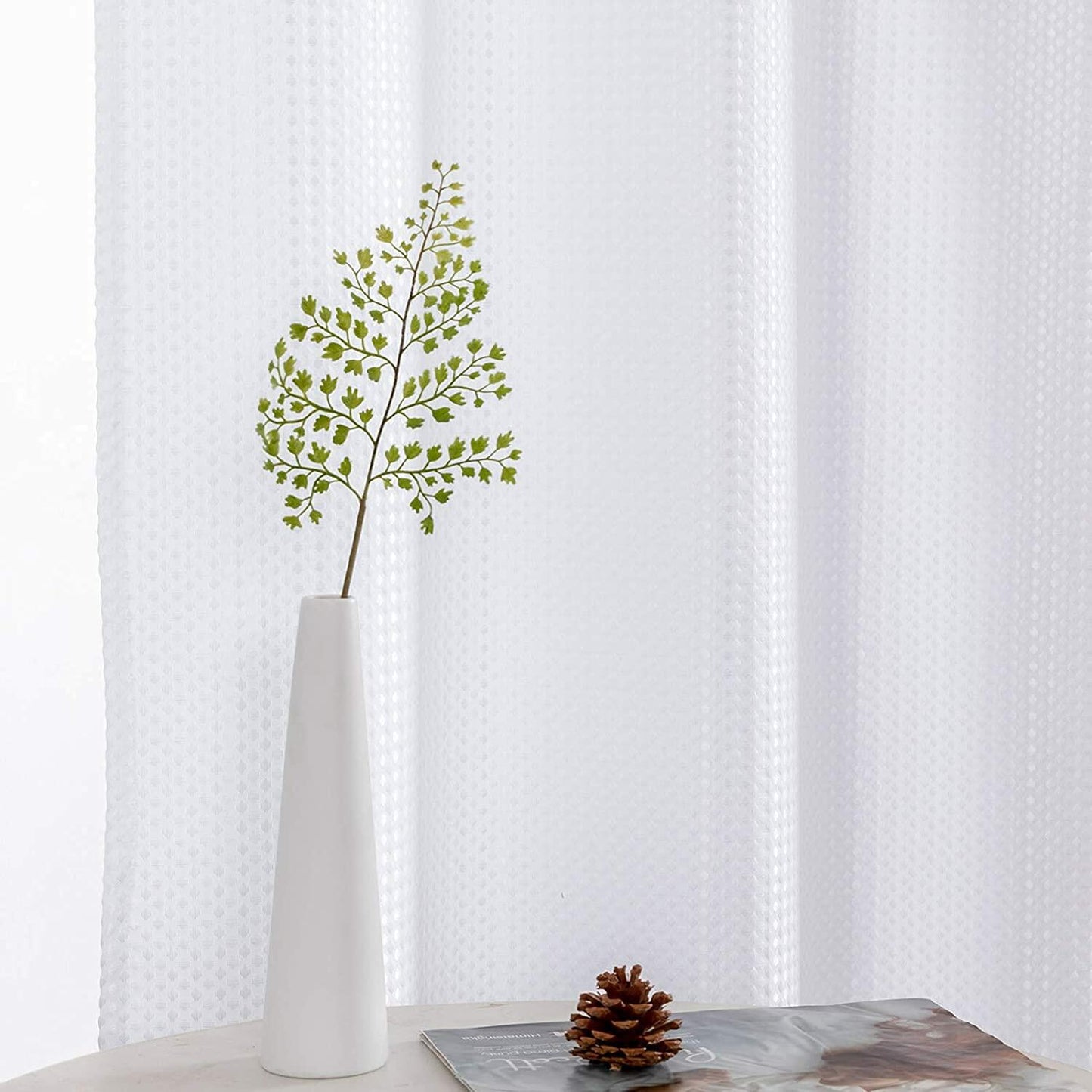jinchan White Waffle Weave Curtains 2 Panels 90" Grommet Living Room