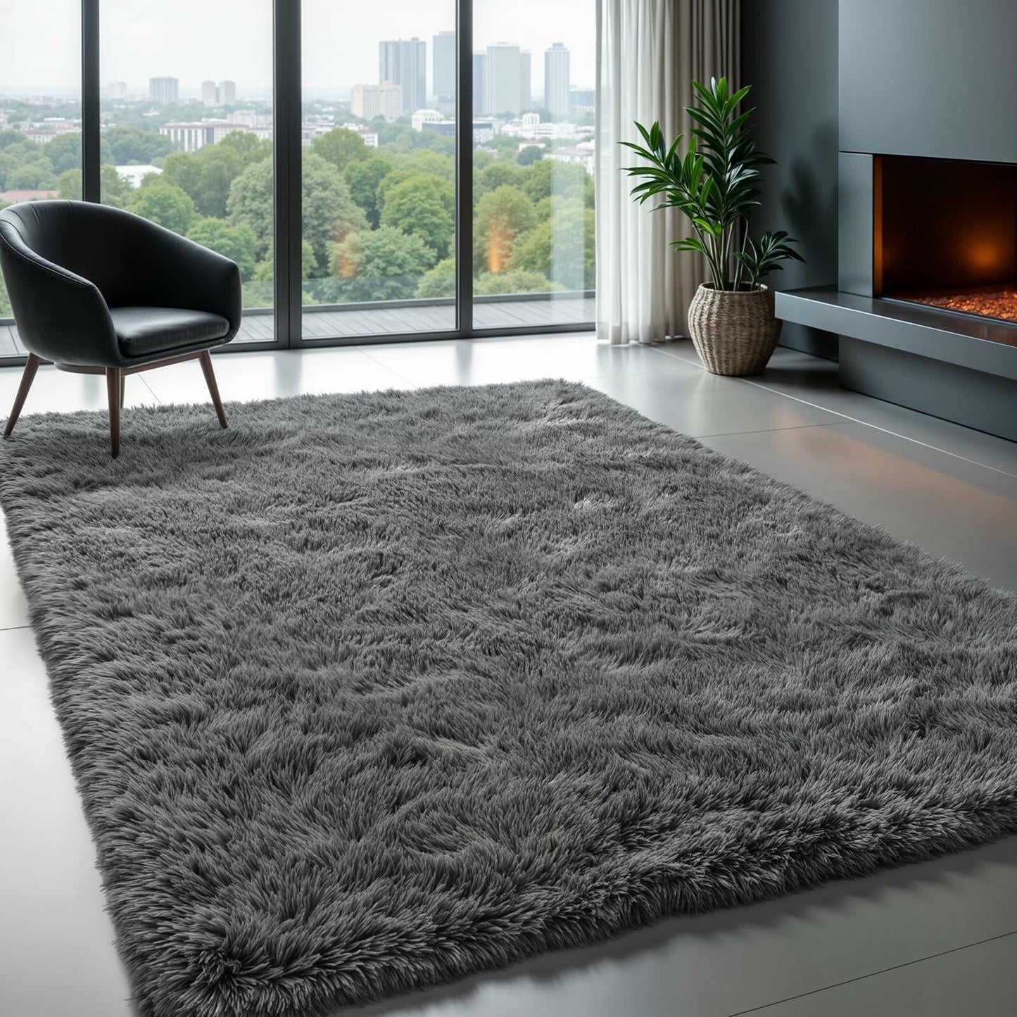 Zentavio Grey 4x6 High Pile Plush Soft Microfiber Area Rug Carpet