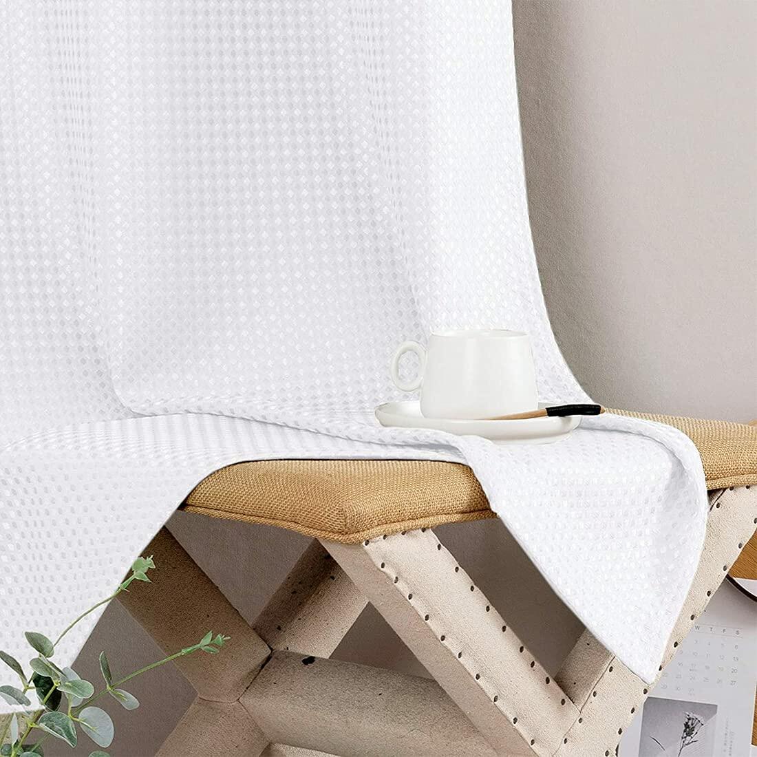 jinchan White Waffle Weave Curtains 2 Panels 90" Grommet Living Room