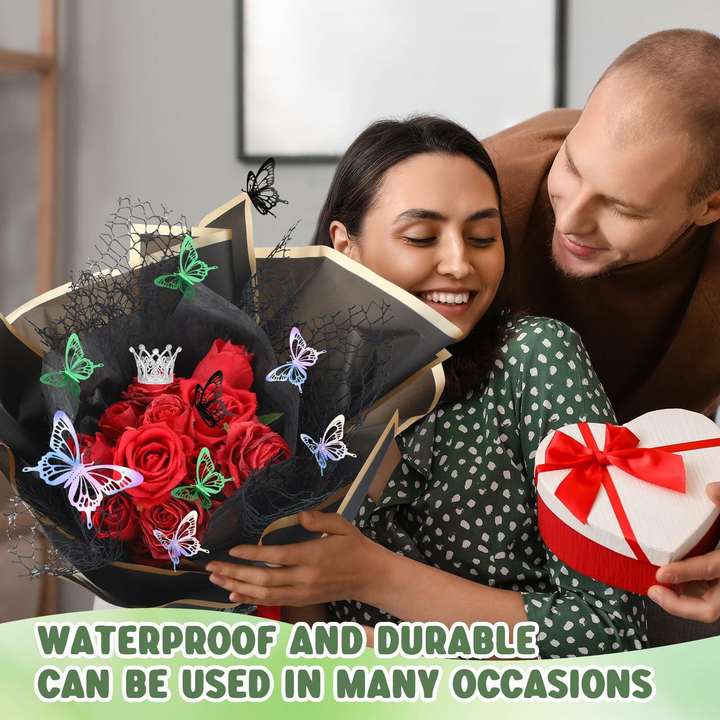 Qilery 334 Pc Flower Wrapping Paper Waterproof Floral Butterfly White Green