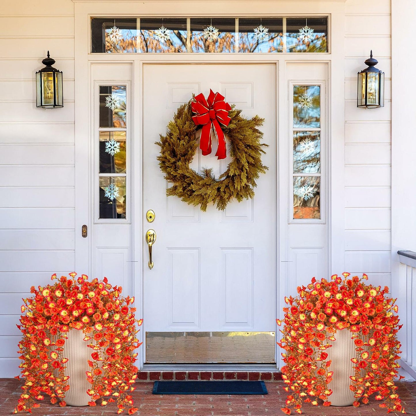 Hrobek Artificial Fall Hanging Flowers 2pcs Orange Sunset Silk Vine Decor