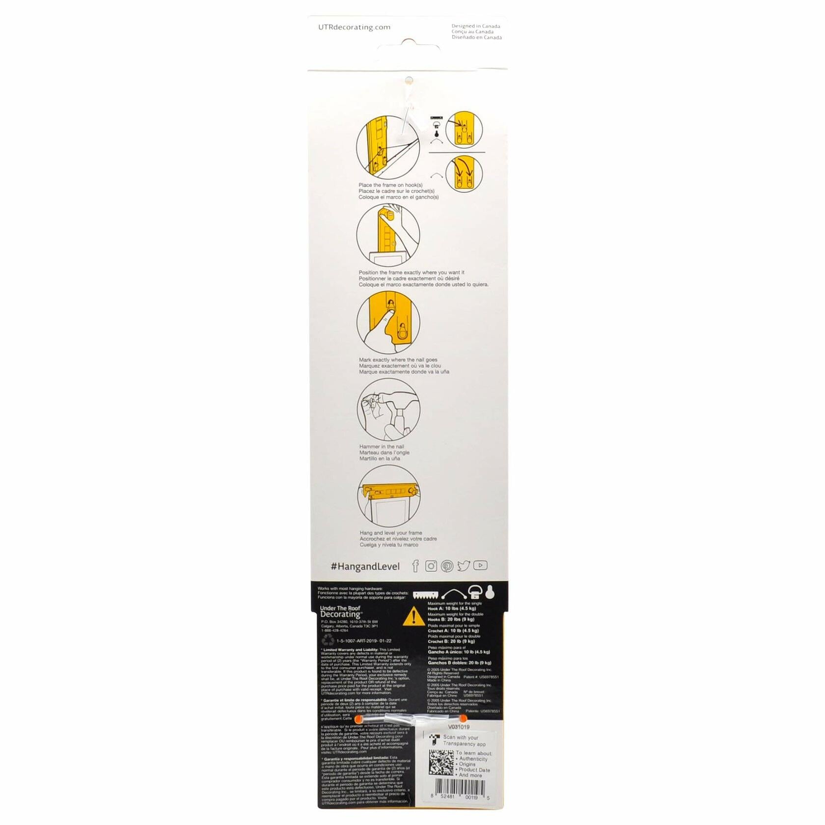 Under The Roof Decorating 100119 Picture Hanging Tool Yellow ABS Material