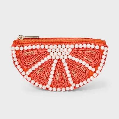 A New Day Fruit Slice Coin Pouch Cotton Botanical Zip Closure Orange