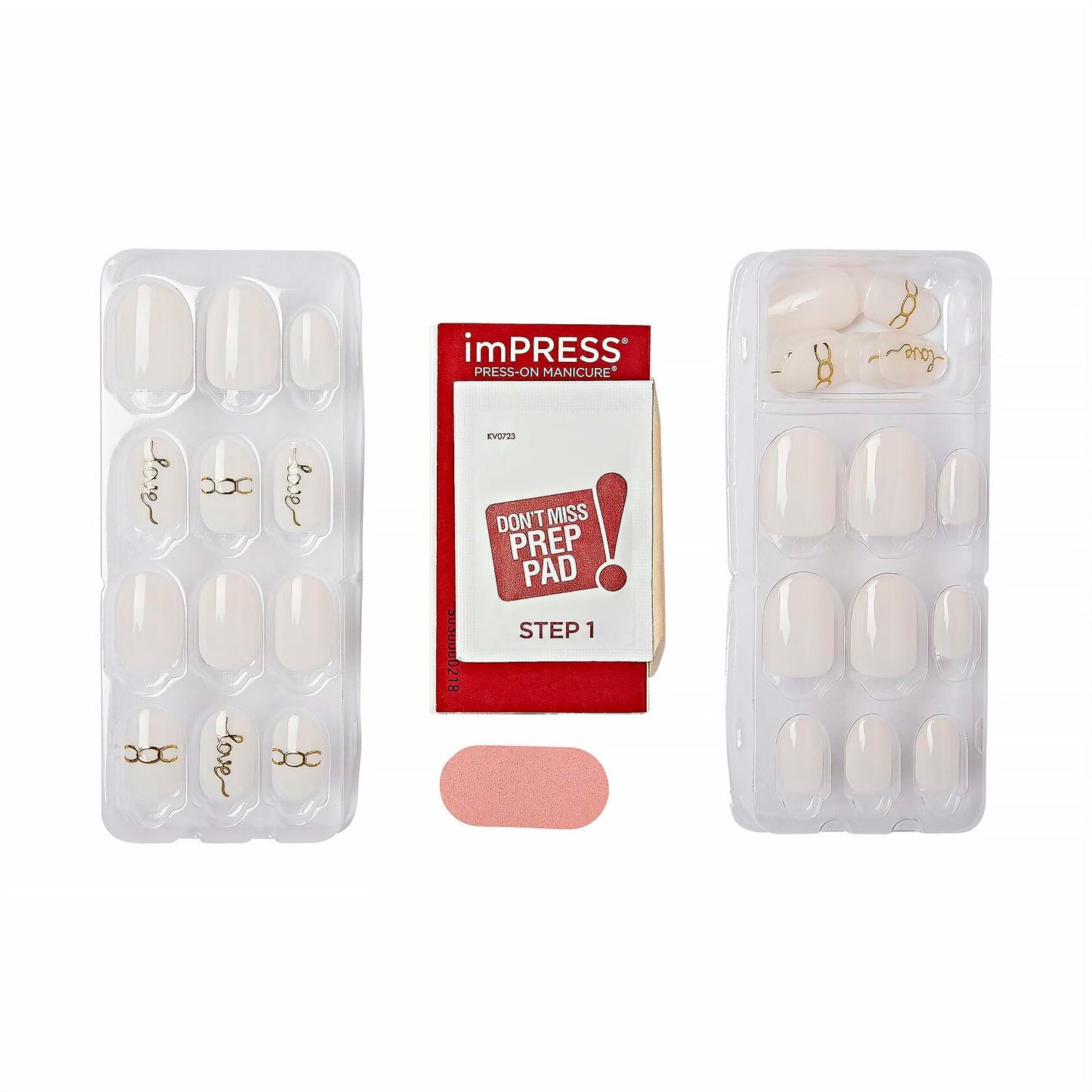 KISS imPRESS Press On Nails Cupid Heart White Short Oval 30 Nails Size S