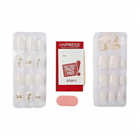 KISS imPRESS Press On Nails Cupid Heart White Short Oval 30 Nails Size S