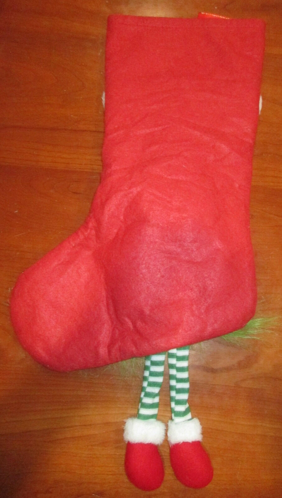 Unbranded Grinch Gnome Christmas Stocking 17" Red Green Plaid Sparkly Hat