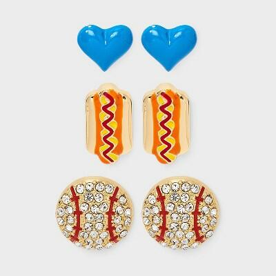 [Like New] SUGARFIX by BaubleBar Home Run Heroes Statement Earrings Gold Red Blue