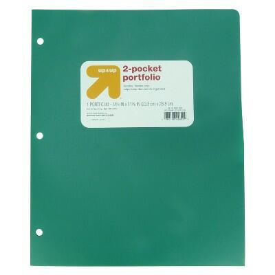 up&up 2 Pocket Plastic Folder Green 3-Hole Punched 50 Sheet Capacity Letter