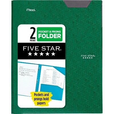 Five Star 2 Pocket Plastic Folder with Prongs Green Letter Size