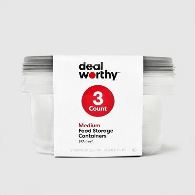 Dealworthy Medium Round Plastic Food Storage Bowls Gray 48 fl oz 3ct