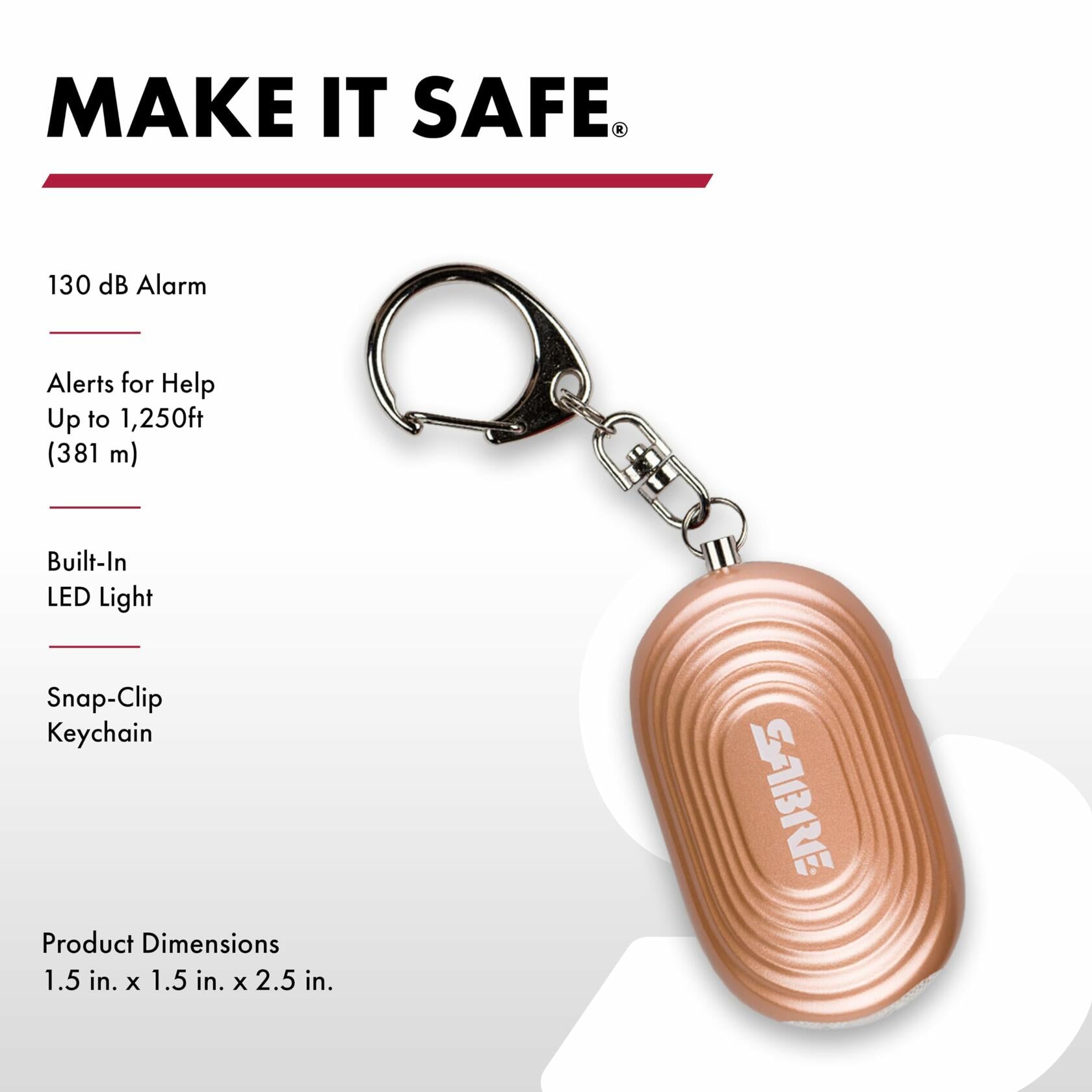 SABRE 2-in-1 Personal Alarm LED Light 130dB Siren Snap Hook Compact