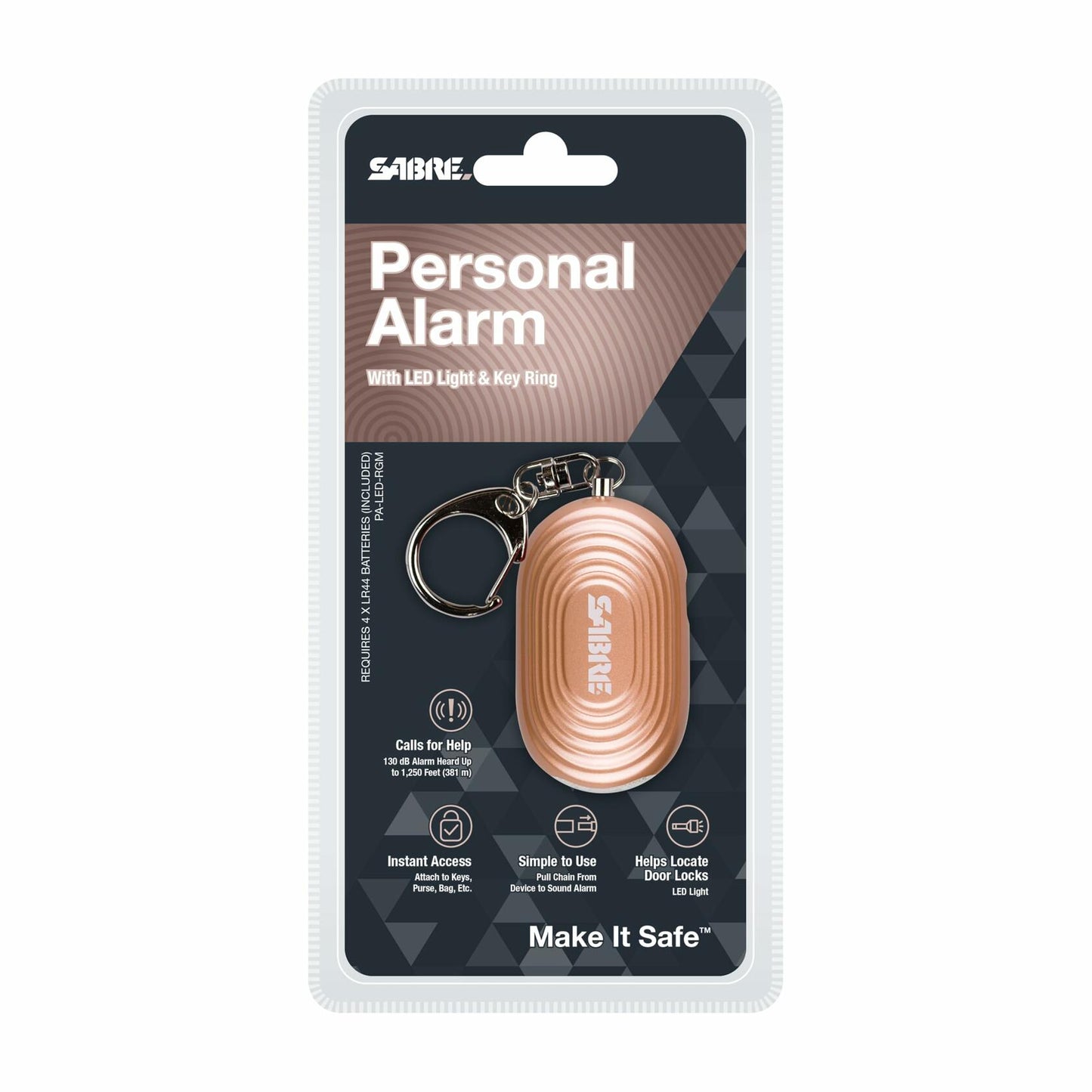SABRE 2-in-1 Personal Alarm LED Light 130dB Siren Snap Hook Compact