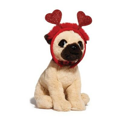 FAO Schwarz 12" Sparklers Plush Pug Toy with Removable Red Heart Boppers