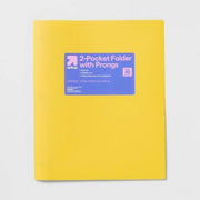 up&up 2 Pocket Plastic Folder with Prongs Yellow Polypropylene 50 Sheet Capacity