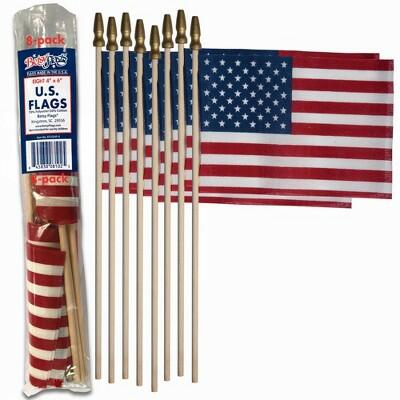 4x6 Stick Flags 8pc - Small Handheld American Flag Set