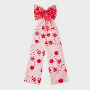 Americana Star Flower Long Hair Bow Barrette Red White Blue Patriotic