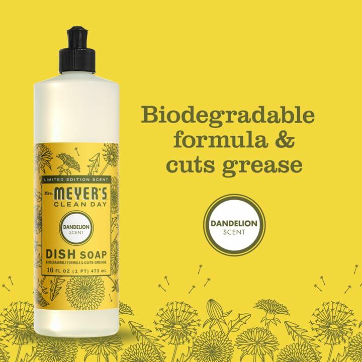 Mrs. MEYER'S CLEAN DAY Liquid Dish Soap Dandelion Scent 16oz Bottle