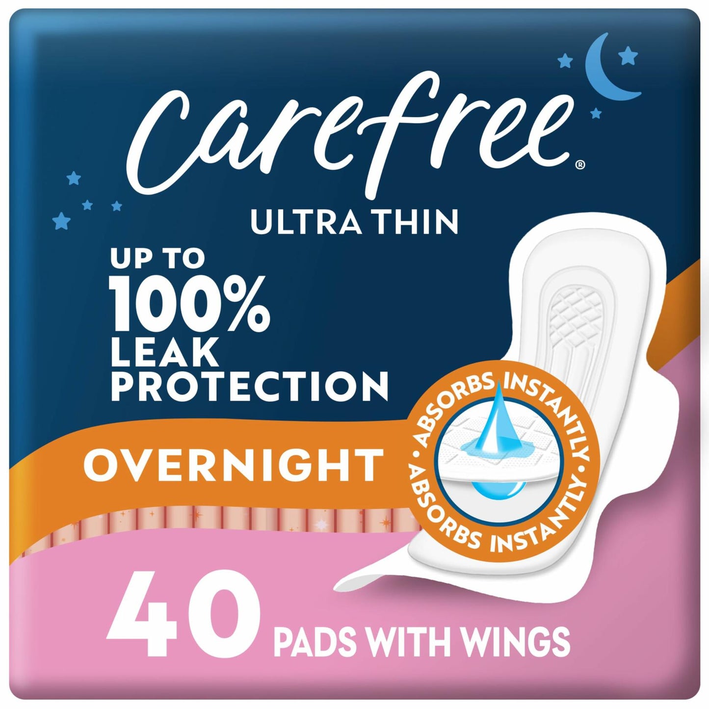 Carefree Ultra Thin Overnight Pads with Wings 40ct