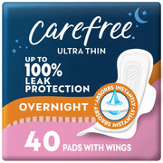 Carefree Ultra Thin Overnight Pads with Wings 40ct