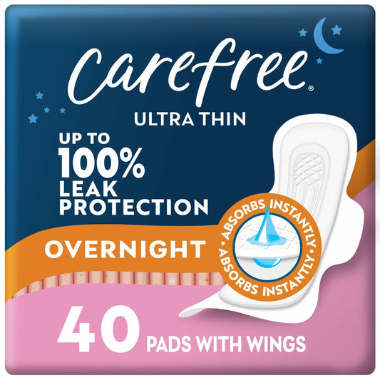 Carefree Ultra Thin Overnight Pads with Wings 40ct