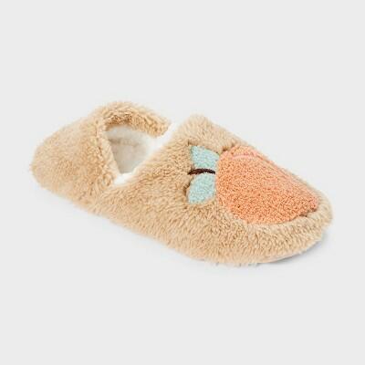 Women's Embroidered Peach Cozy Fleece Pull-On Slipper Socks Tan/Peach Size S/M