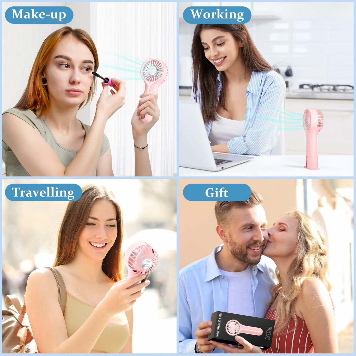 BDXXJ Pink Mini Handheld Fan USB Rechargeable with Base Portable