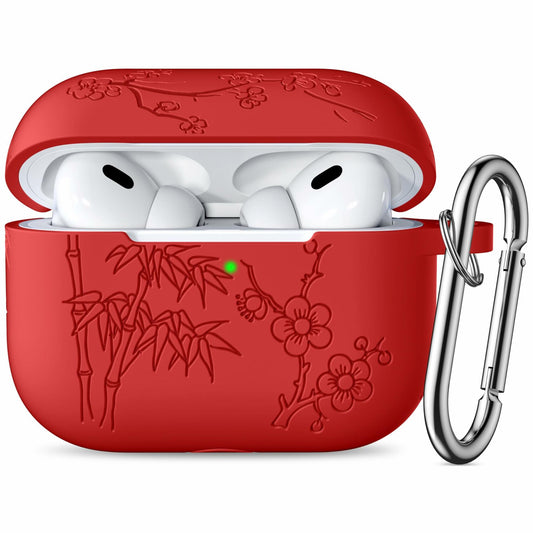 Odbeai AirPods Pro 2nd Gen Case Flower Engraved Soft Silicone Blue Cover