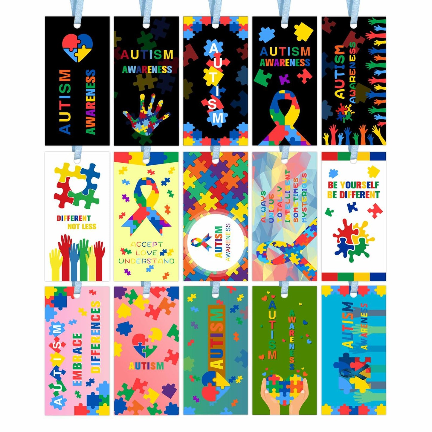 HUGAUTISM 180 Pcs Autism Awareness Calming Sensory Bookmarks Multicolor