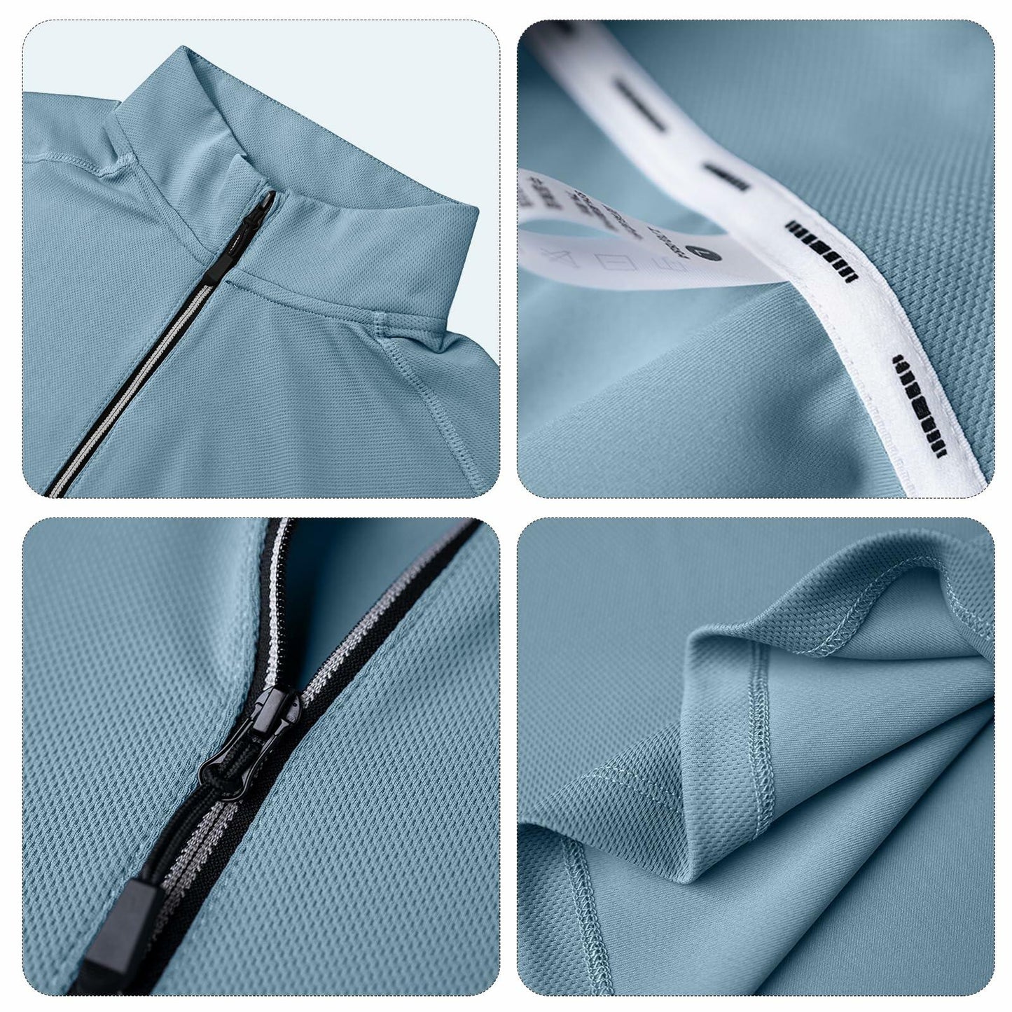 Corna Men's Quarter Zip Fleece Sweatshirt Stand Collar Blue Grey Size 3XL