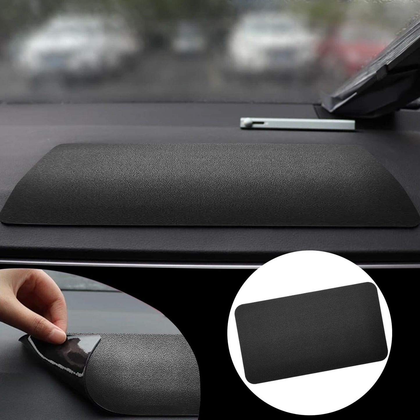 Tobenbone Car Dashboard Anti-Slip Rubber Mat 10.6x5.9 Black Grid