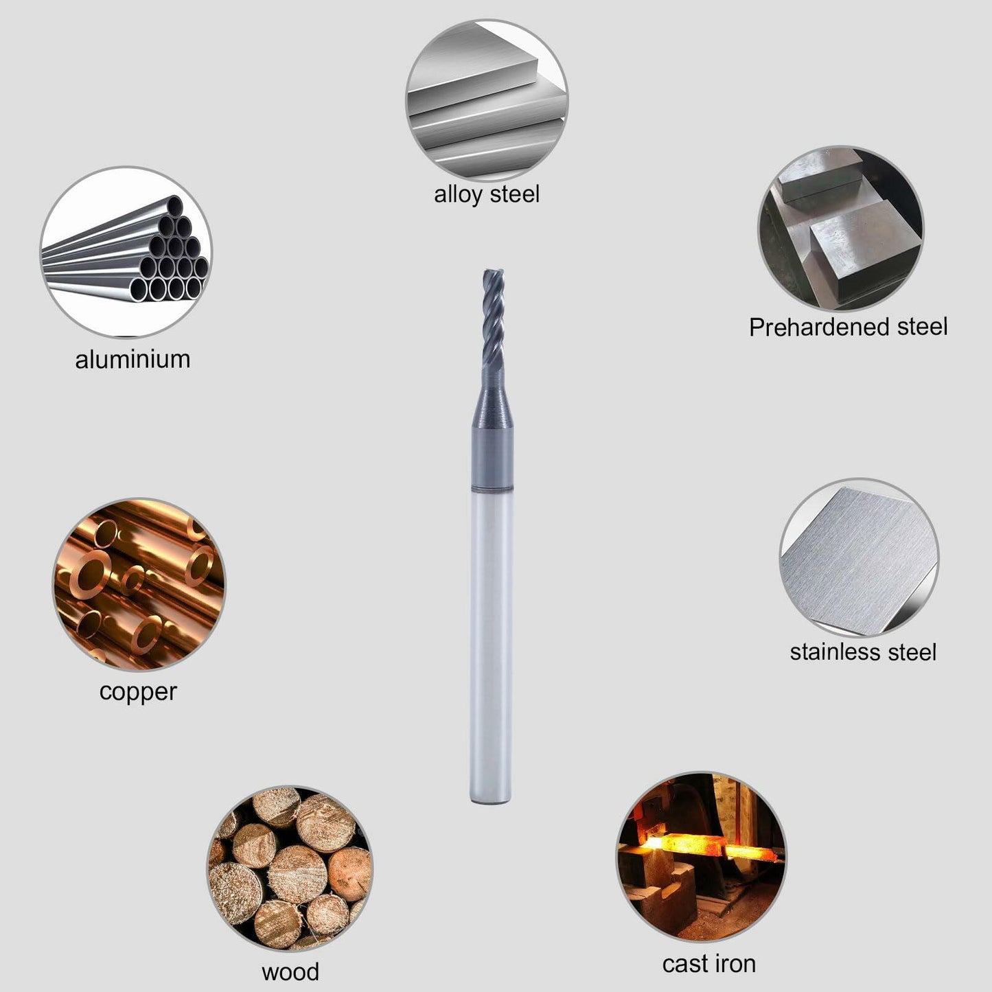 XYunEnZ ISB 1/16'' Carbide Square End Mill Set 5 Flute Micro Grain 5 Pcs