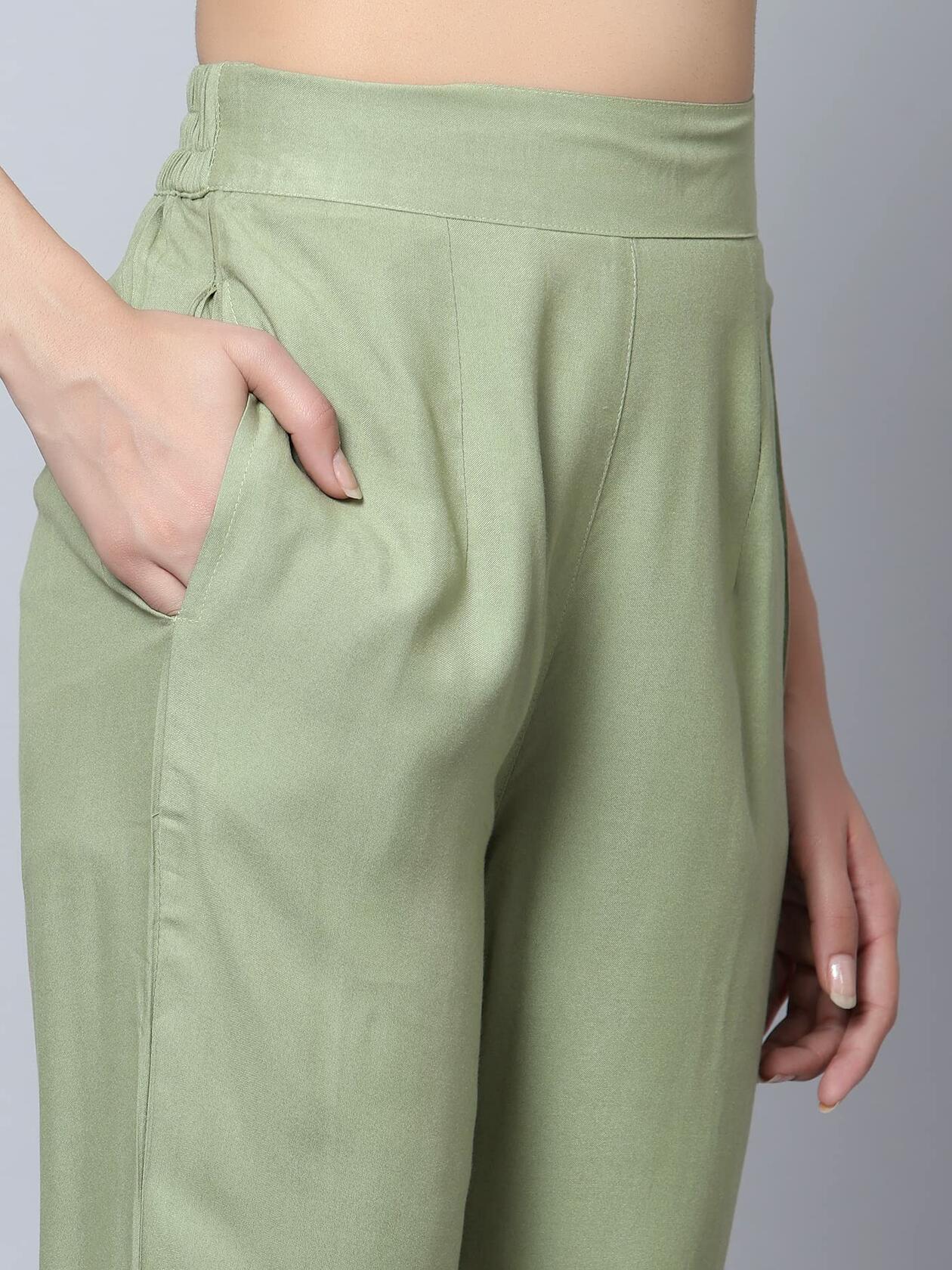 [Like New] Bani Women Rayon Embroidered Kurta Pant Dupatta Set Green Size XX-Large