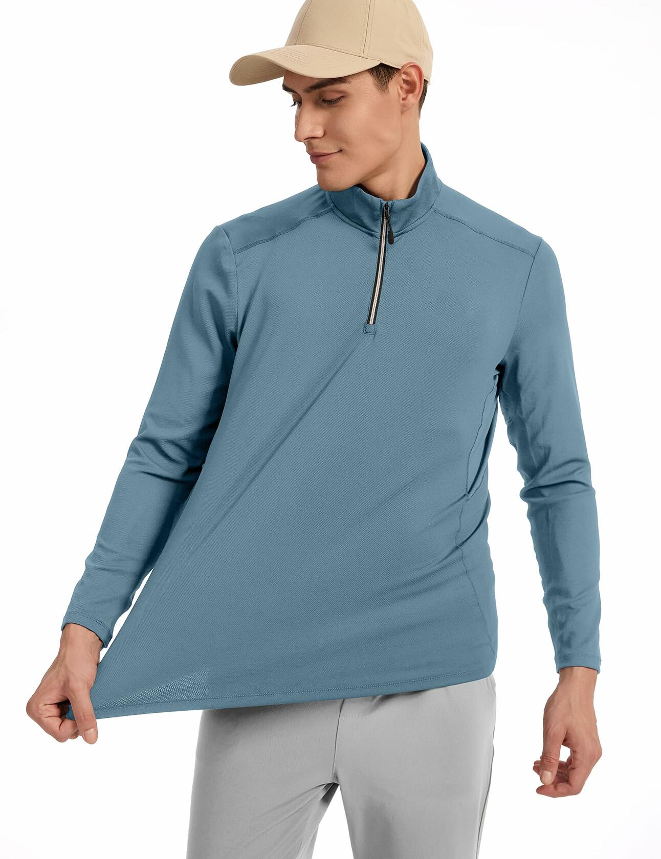 Corna Men's Quarter Zip Fleece Sweatshirt Stand Collar Blue Grey Size 3XL