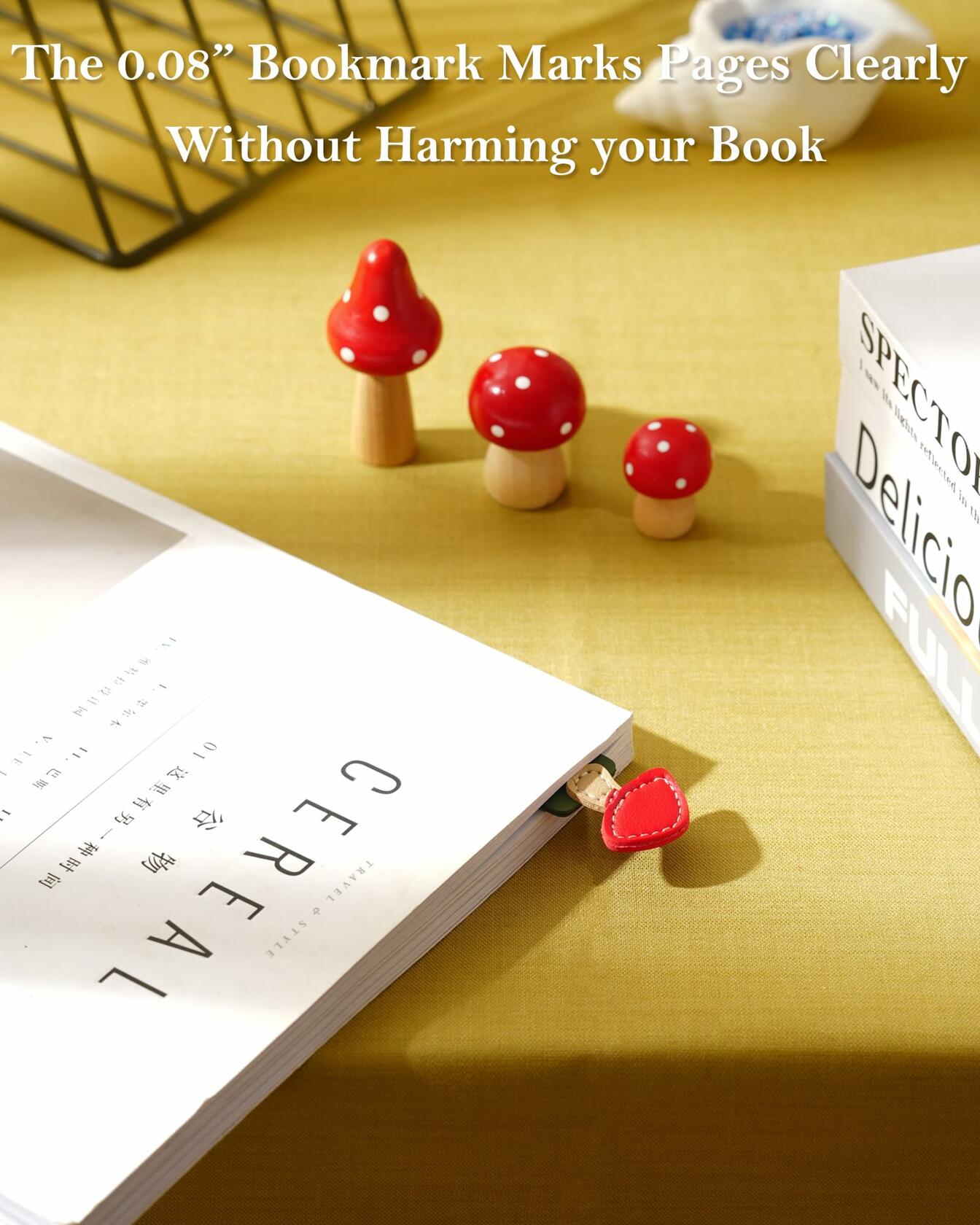 GIHOP Leather Mushroom Bookmarks 3 PCS Blue Green Yellow Handmade Cute