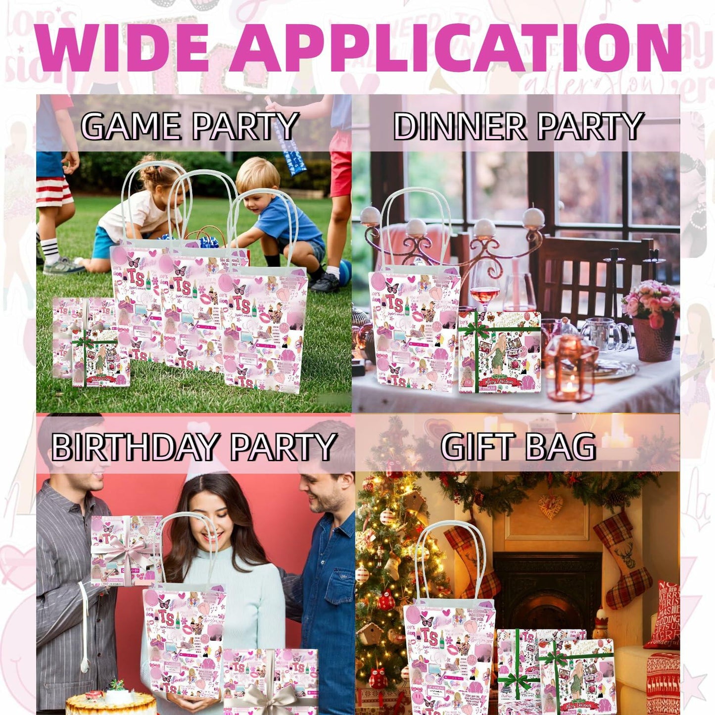 Kakbpe 10 Pcs Kraft Cartoon Party Gift Bags with Handle Pop Music Star Color