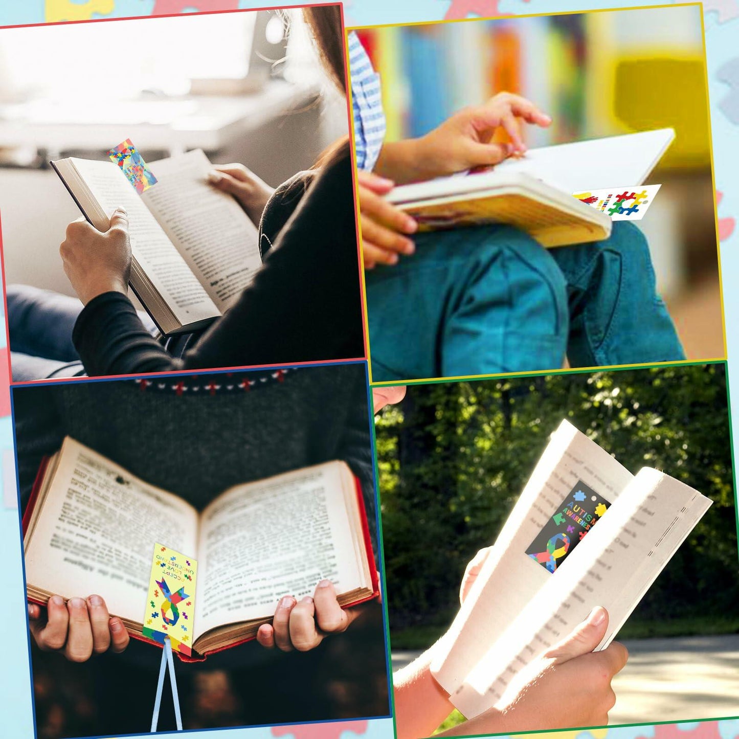 HUGAUTISM 180 Pcs Autism Awareness Calming Sensory Bookmarks Multicolor